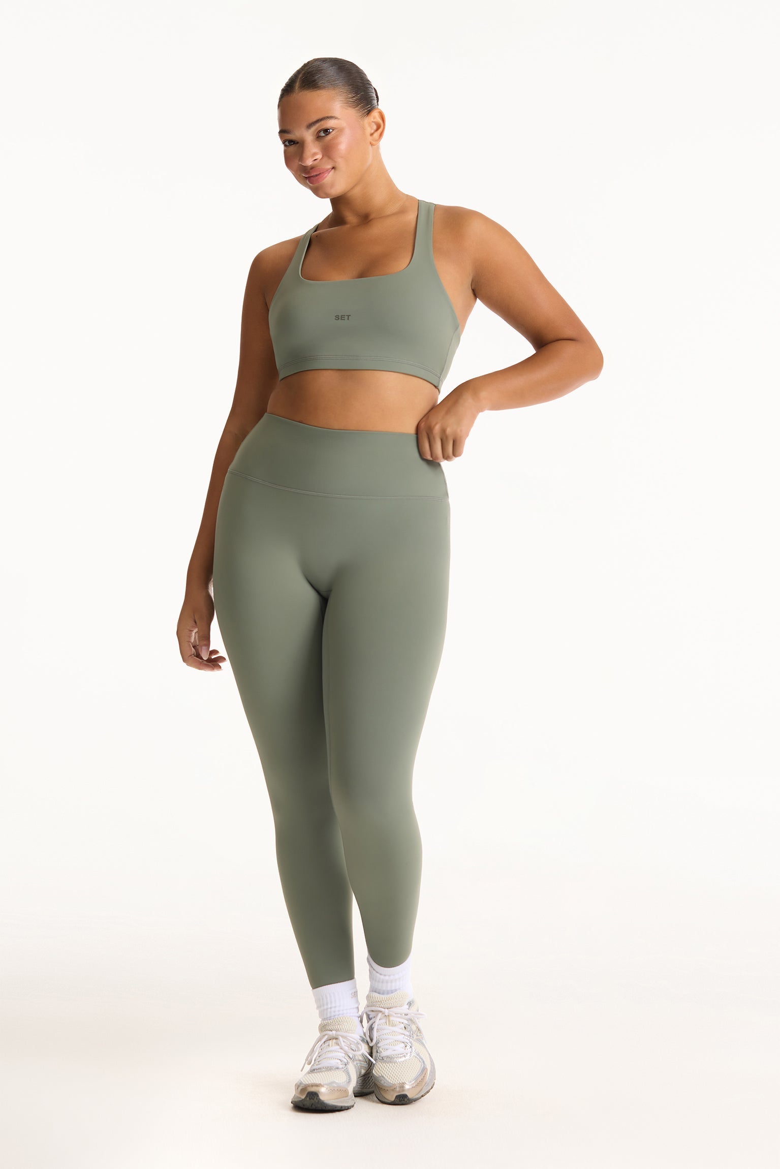 SPORTBODY® SPORTY HIGH-RISE LEGGINGS - KELP